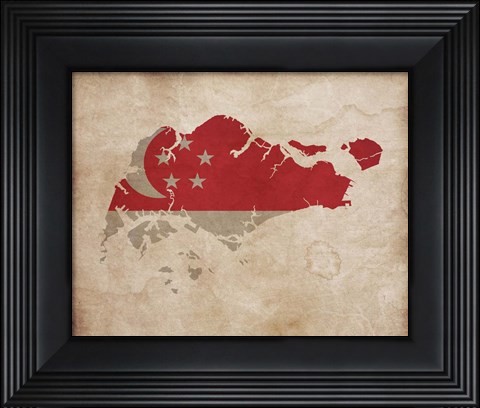 Framed Map with Flag Overlay Singapore Print