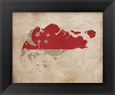 Framed Map with Flag Overlay Singapore Print