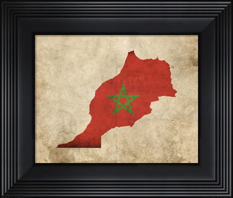 Framed Map with Flag Overlay Morocco Print