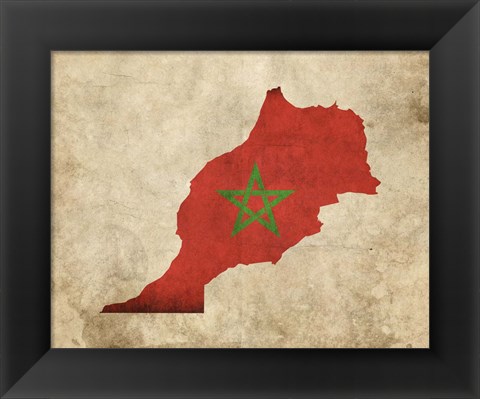 Framed Map with Flag Overlay Morocco Print