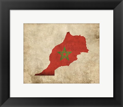 Framed Map with Flag Overlay Morocco Print