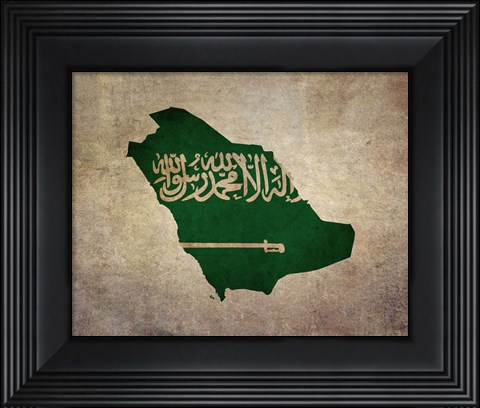 Framed Map with Flag Overlay Saudi Arabia Print