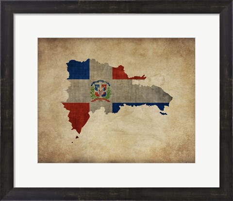 Framed Map with Flag Overlay Dominican Republic Print