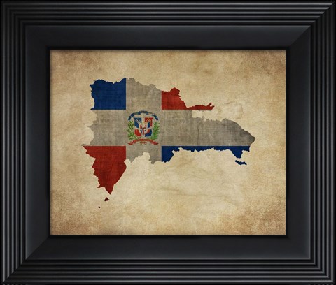 Framed Map with Flag Overlay Dominican Republic Print