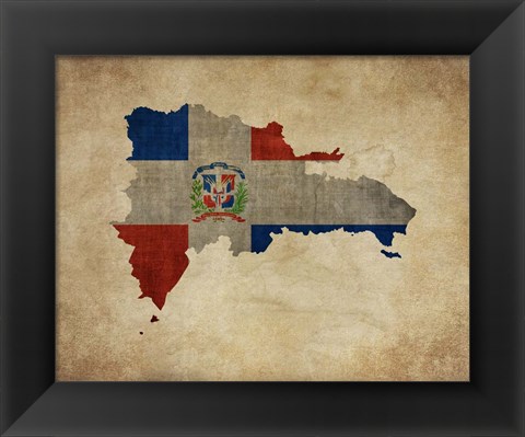 Framed Map with Flag Overlay Dominican Republic Print