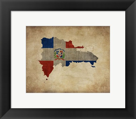 Framed Map with Flag Overlay Dominican Republic Print