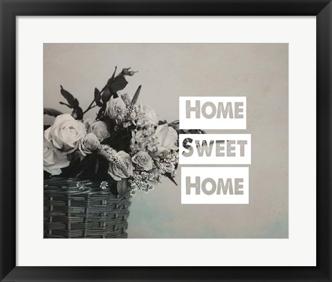 Framed Home Sweet Home Flower Basket Black and White Print