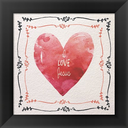 Framed Watercolor Heart I Love Jesus Print