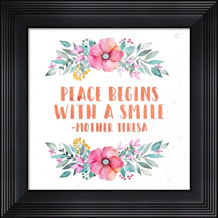 Framed Peace Begins With a Smile-Floral Print