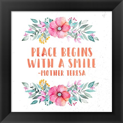 Framed Peace Begins With a Smile-Floral Print