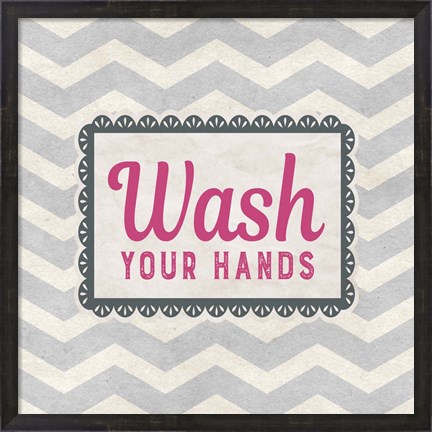 Framed Wash Your Hands Gray Pattern Print