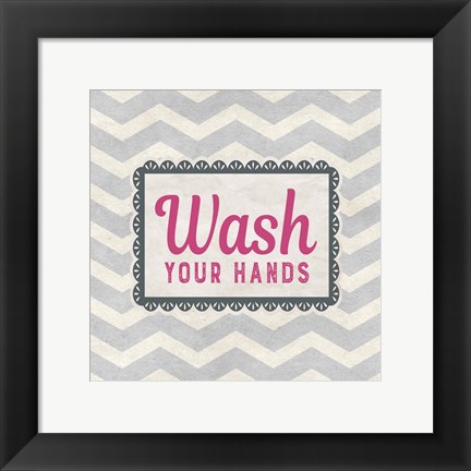 Framed Wash Your Hands Gray Pattern Print