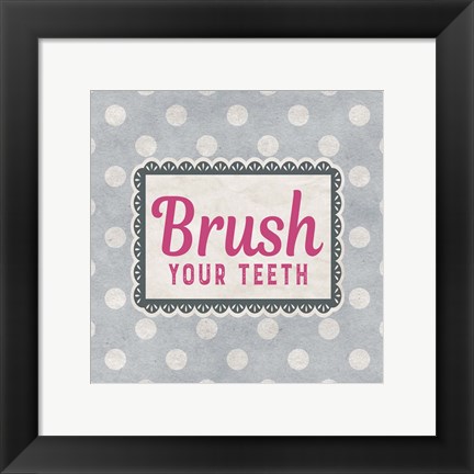 Framed Brush Your Teeth Gray Pattern Print