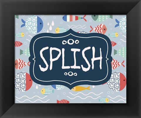 Framed Splish and Splash Fish Pattern Blue Part I Print