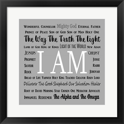 Framed Names of Jesus Square Black and White Text Print