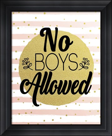 Framed No Boys Allowed Stripes and Dots Gold Print