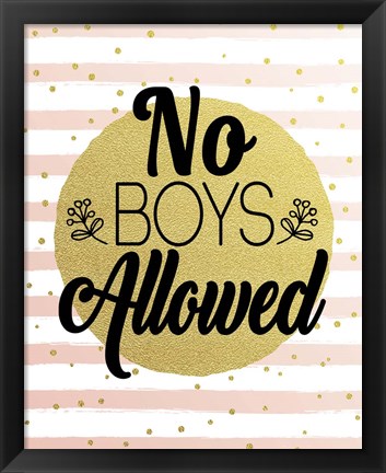 Framed No Boys Allowed Stripes and Dots Gold Print