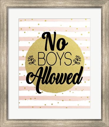 Framed No Boys Allowed Stripes and Dots Gold Print