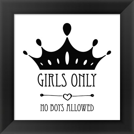 Framed Girls Only Crown White Print