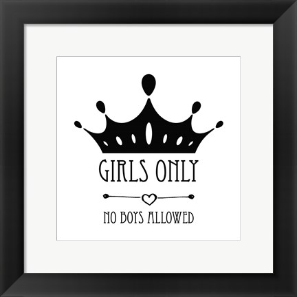 Framed Girls Only Crown White Print