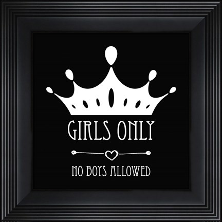 Framed Girls Only Crown Black Print