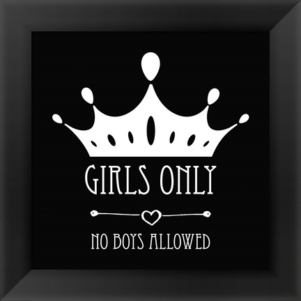 Framed Girls Only Crown Black Print