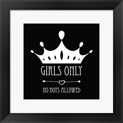 Framed Girls Only Crown Black Print