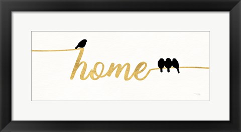 Framed Birds on Words II Gold Print