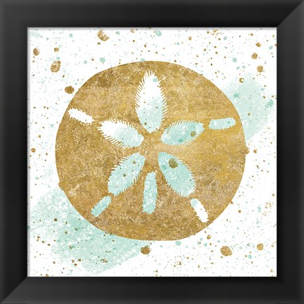 Framed Silver Sea Life Aqua Sanddollar Print