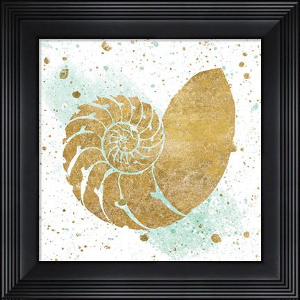 Framed Silver Sea Life Aqua Shell Print