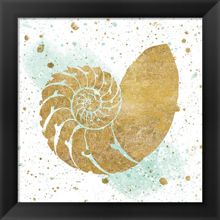 Framed Silver Sea Life Aqua Shell Print