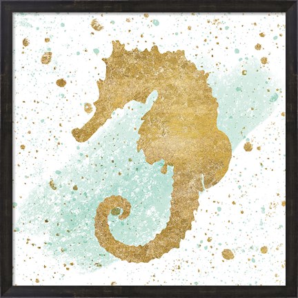 Framed Silver Sea Life Aqua Seahorse Print