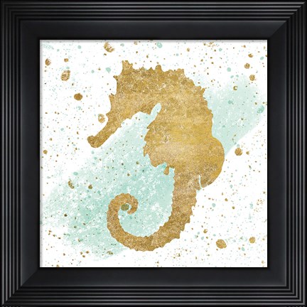 Framed Silver Sea Life Aqua Seahorse Print