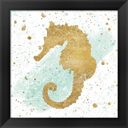 Framed Silver Sea Life Aqua Seahorse Print