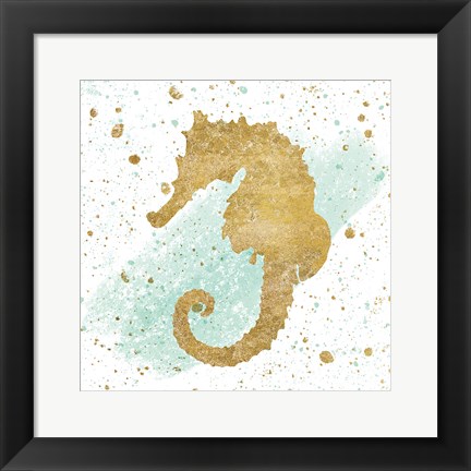 Framed Silver Sea Life Aqua Seahorse Print