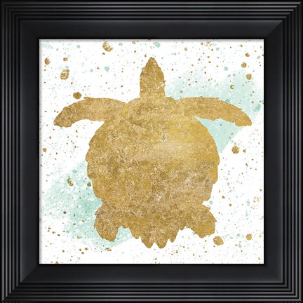 Framed Silver Sea Life Aqua Turtle Print