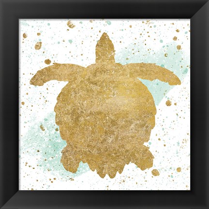 Framed Silver Sea Life Aqua Turtle Print