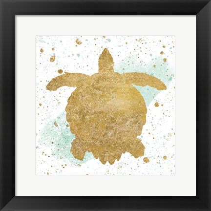 Framed Silver Sea Life Aqua Turtle Print