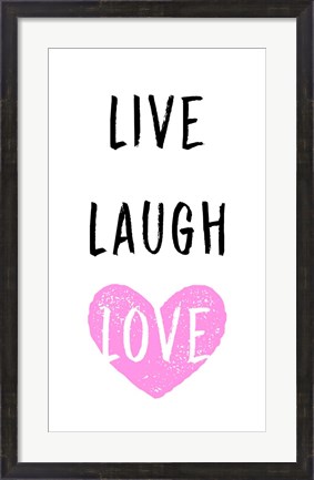 Framed Live Laugh Love - White with Pink Heart Print