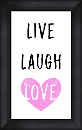 Framed Live Laugh Love - White with Pink Heart Print
