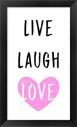 Framed Live Laugh Love - White with Pink Heart Print