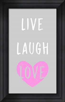 Framed Live Laugh Love - Gray with Pink Heart Print