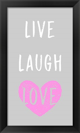 Framed Live Laugh Love - Gray with Pink Heart Print