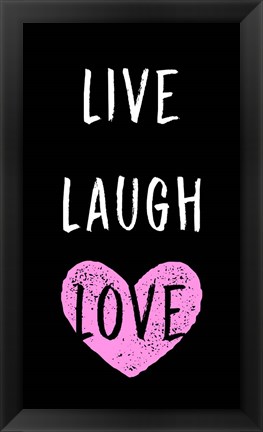 Framed Live Laugh Love - Black with Pink Heart Print