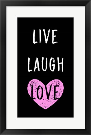 Framed Live Laugh Love - Black with Pink Heart Print