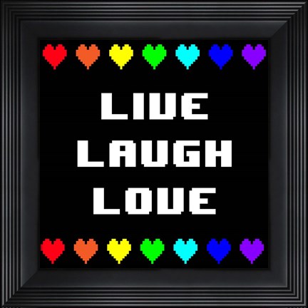 Framed Live Laugh Love -  Black with Pixel Hearts Print