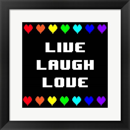 Framed Live Laugh Love -  Black with Pixel Hearts Print