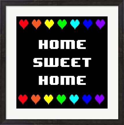 Framed Home Sweet Home -  Black with Pixel Hearts Print