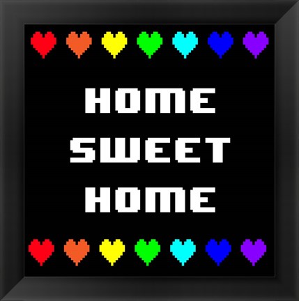 Framed Home Sweet Home -  Black with Pixel Hearts Print