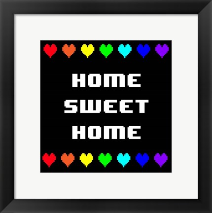 Framed Home Sweet Home -  Black with Pixel Hearts Print